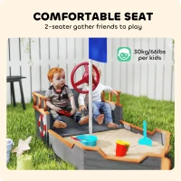 Outsunny Kids Wooden Sandbox Pirate Ship Sandboat w/ Bench Seat Storage Space Ceder Wood, Gray(m-5)
