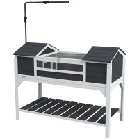 PawHut Tortoise Enclosure Tortoise House with Adjustable Lamp Holder Storage Shelf, Dual Main Houses, Openable Lid, Gray(m-1)