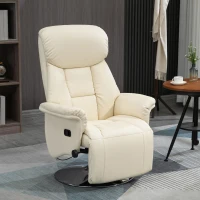 HOMCOM Swivel Recliner, Adjustable PU Leather Upholstered Recliner Chair with Footrest, Padded Arms and Steel Base, Cream White(m-2)