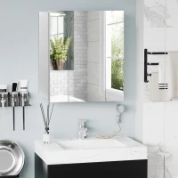kleankin Wall Mounted Mirror Cabinet, Bathroom Medicine Cabinet with Mirror, 3 Doors and Adjustable Shelves, White(m-2)