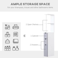 HOMCOM 54" Tall Bathroom Storage Cabinet, Freestanding Linen Tower with 2-Tier Shelf and Drawers, Narrow Side Floor Organizer, White(m-4)