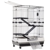 PawHut 32"L 4-Level Small Animal Cage Rabbit Hutch with Universal Lockable Wheels, Slide-out Tray for Bunny, Chinchillas, Ferret, Black(m-11)