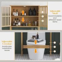 HOMCOM Over the Toilet Cabinet, Bamboo Bathroom Above Toilet Storage with Slatted Doors and Adjustable Shelf, Natural(m-7)