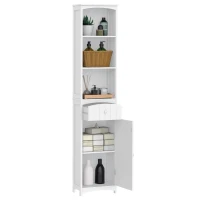 HOMCOM Bathroom Storage Cabinet, Free Standing Bathroom Storage Unit, Tall Linen Tower with 3-Tier Shelves and Drawer, White(m-12)