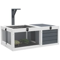 PawHut Tortoise Habitat, Wooden Tortoise House w/ Lamp Holder, Gray(m-11)