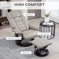 HOMCOM Faux Leather Recliner with Ottoman, Swivel Recliner Chair and Ottoman with High Back and Wood Base, Gray(m-6)