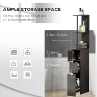 HOMCOM 54" Tall Bathroom Storage Cabinet, Freestanding Linen Tower with 2-Tier Shelf and Drawers, Narrow Side Floor Organizer, Brown(m-4)