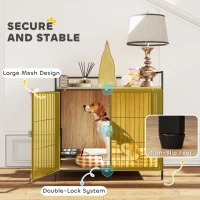 PawHut 30 Inch Dog Crate Furniture, Indoor Pet Kennel Side Table with Rotatable Bowls, 2 Anti-Escape Doors, for M Dogs, Oak(m-6)