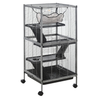 PawHut Metal Ferret Cage, 4-Tier with Hammock, Gray