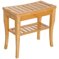 HOMCOM Long Bamboo Shower Bench Seat, 20" Wooden Spa Shower Stool with Underneath Storage Shelf Shoe Organizer(m-1)