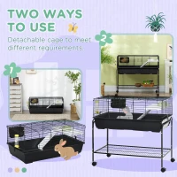 PawHut Two-Story Small Animal Cage Removable from Stand, Guinea Pig Cage with Shelf & Wheels, Pet Habitat for Hedgehog, Chinchilla, Ferret, 39" x 20.5" x 36.5", Black(m-4)