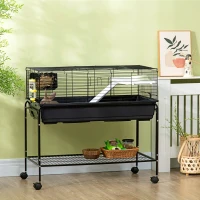 PawHut Two-Story Small Animal Cage Removable from Stand, Guinea Pig Cage with Shelf & Wheels, Pet Habitat for Hedgehog, Chinchilla, Ferret, 39" x 20.5" x 36.5", Black(m-10)