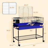 PawHut Two-Story Small Animal Cage Removable from Stand, Pet Habitat with Shelf & Wheels, 39" x 20.5" x 36.5", Blue(m-3)