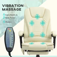 Vinsetto 7-Point Vibrating Massage Office Chair High Back Massaging Office Desk Chair with Lumbar Support, Footrest, Cream White(m-4)