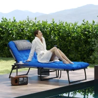 Outsunny Folding Lounge Chair with 4-level Reclining Back & Cushion, Blue(m-8)