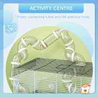 PawHut Small Animal Cage for Gerbil or Dwarf Hamster w/ Tubes, Exercise Wheel, Food Dish, Water Bottle, 23" x 13" x 12", Gray(m-4)
