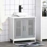kleankin Under Sink Pedestal Storage Bathroom Cabinet, Gray White(m-2)