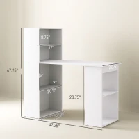 HOMCOM Computer Desk with 6-Tier Storage Shelves, Writing Desk Workstation with Bookshelf for Home Office, White(m-3)