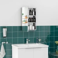 kleankin Wall Mounted Bathroom Medicine Cabinet Mirrored Cabinet with Hinged Door 3-Tier Storage Shelves Silver(m-10)