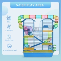 PawHut 18.5" 5 Tier Hamster Cage with Tubes and Tunnels, Small Animal Cage, Rat Gerbil Cage with Water Bottle, Food Dish, Exercise Wheel, Blue(m-4)