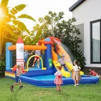 Qaba 5 in 1 Inflatable Bounce House, Water Slide with 550W Blower, Splash Pool, Trampoline, Climbing Wall, Cannon(m-2)