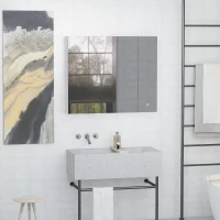 kleankin LED Medicine Cabinet, Wall-Mounted Bathroom Vanity Mirror Organizer with Dimmer Touch Switch, USB Charged, White(m-11)