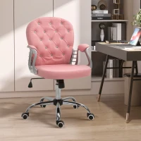 Vinsetto PU Leather Home Office Chair, Button Tufted Desk Chair with Padded Armrests, Adjustable Height and Swivel Wheels, Pink(m-2)