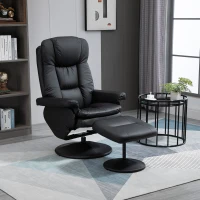 HOMCOM PU Leather Recliner Chair with Ottoman, Swivel Recliner and Ottoman with Round Wrapped Base for Living Room, Black(m-10)