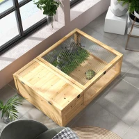 PawHut Wooden Reptile Cage with Top Access for Turtles, Lizards, Snakes, Yellow(m-9)