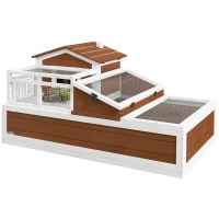 PawHut 3-Room Tortoise Habitat House w/ Balcony & 2 Stories, 44" x 25.5" x 25", Coffee(m-11)