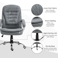 Vinsetto High Back Home Office Chair Executive Computer Chair with Adjustable Height, Upholstered Thick Padding Headrest and Armrest - Gray(m-7)