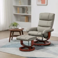 HOMCOM Massage Recliner Chair with Ottoman, Swivel Recliner and Footrest, Faux Leather Reclining Chair with Remote Control, 10 Vibration Point and Side Pocket, Gray(m-10)