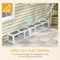 PawHut Wooden 98" Cat Tunnel for Outdoor with Combinable Design, 8 Doors, White(m-7)