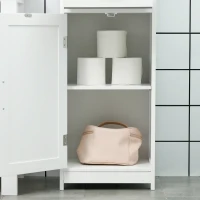 kleankin Modern Bathroom Cabinet, Narrow Storage Cabinet with Open Shelf, Drawer, Recessed Doors and Adjustable Shelves, White(m-9)