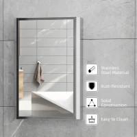 HOMCOM Bathroom Mirrored Cabinet, Vertical 16" x 24" Stainless Steel Frame Medicine Cabinet, Wall-Mounted Storage Organizer with Single Door(m-6)