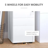 Vinsetto 3 Drawer Filing Cabinet, Steel Home Office Storage Cabinet with Wheels, Lock for A4, Letters, Legal-sized Files, White(m-6)