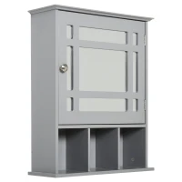 kleankin Bathroom Medicine Cabinet with Mirror, Wall Mounted Mirror Cabinet with Door and Storage Shelves, Gray(m-1)