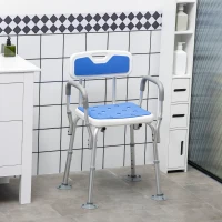 HOMCOM EVA Padded Shower Chair with Arms and Back, Bath Seat with Adjustable Height, Anti-slip Shower Bench for Seniors and Disabled, Tool-Free Assembly, 299lbs(m-2)