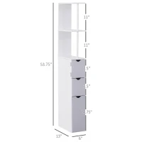 HOMCOM 54" Tall Bathroom Storage Cabinet, Freestanding Linen Tower with 2-Tier Shelf and Drawers, Narrow Side Floor Organizer, White(m-3)