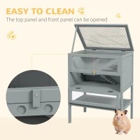 PawHut 3-Tier Wooden Hamster Cage Mice and Rat Cage Small Animals Hutch with Openable Top, Front Door, Storage Shelf, Gray(m-5)