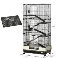 PawHut 6-tier Platform Rolling Small Animal Rabbit Cage with a Large Living Space, Black(m-3)