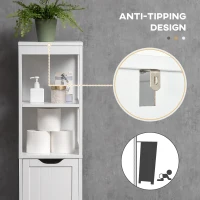 kleankin Tall Bathroom Cabinet, Slim Bathroom Storage Cabinet, Narrow Floor Cabinet with 3 Drawers and 2 Open Shelves, Freestanding Linen Tower for Small Space, 12" x 12" x 56", White(m-6)