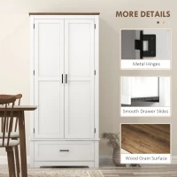 HOMCOM 69" Tall Farmhouse Kitchen Pantry Cabinet with 2 Doors, Drawer and Adjustable Shelves for Dining Room, White(m-7)