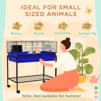 PawHut Two-Story Small Animal Cage Removable from Stand, Pet Habitat with Shelf & Wheels, 33" x 18.5" x 35", Blue(m-5)