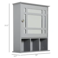 kleankin Bathroom Medicine Cabinet with Mirror, Wall Mounted Mirror Cabinet with Door and Storage Shelves, Gray(m-3)
