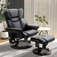 HOMCOM Massage Recliner Chair with Ottoman Footrest, 10 Vibration Points, 360° Swivel Reclining Chair, Faux Leather Living Room Chair with Side Pocket and Remote Control, Black(m-9)