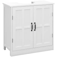kleankin Pedestal Under Sink Cabinet, Bathroom Vanity Cabinet Storage with Double Doors and Adjustable Shelf, White(m-2)