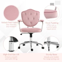 HOMCOM Cute Office Chair, Desk Chair with Button Tufted Velvet-feel Fabric, Swivel Computer Vanity Chair, Pink(m-7)