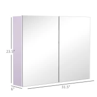 HOMCOM Double Door Wall Mounted Bathroom Mirror, 31.5" x 23.5" Medicine Cabinet with Modern Design, Large Storage, & Quiet Hinges(m-3)