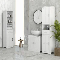 kleankin Modern Bathroom Cabinet, Narrow Storage Cabinet with Open Shelf, Drawer, Recessed Doors and Adjustable Shelves, White(m-2)